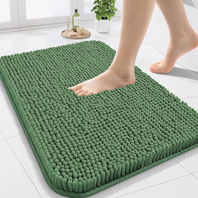 Arotive Bathroom Rugs 24x16, Extra Soft Absorbent Shaggy Chenille Bath Rugs, Machine Washable Rubber Backing Non-Slip Bath Mats for Bathroom Floor Tub and Shower, Home Decor Accessories, Olive Green