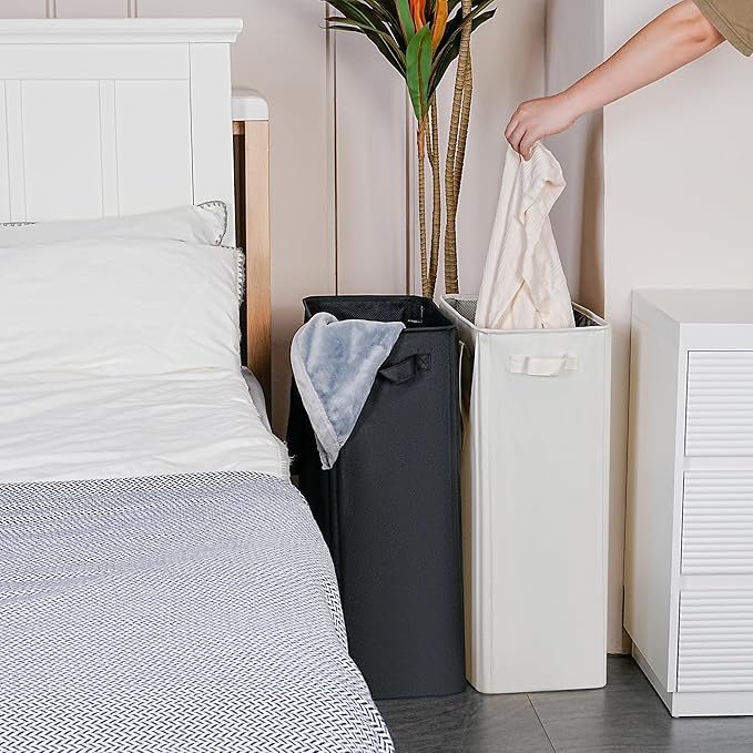 efluky Slim Laundry Basket, Narrow Laundry Hamper with Handles, Collapsible Dirty Clothes Hamper, Tall Laundry Bin for Laundry Room, Dorm and Bedroom, 19.8 Gallon (75L) Beige