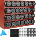 Bamboo Spice Rack Organizer with 28 Spice Jars, 780 Labels, 4 Tier Wood Hanging Shelf, Chalk Marker and Funnel Set for Drawer Cabinet Kitchen Countertop Wall Mount, Empty 4 oz Glass Jars-Cherry Stain