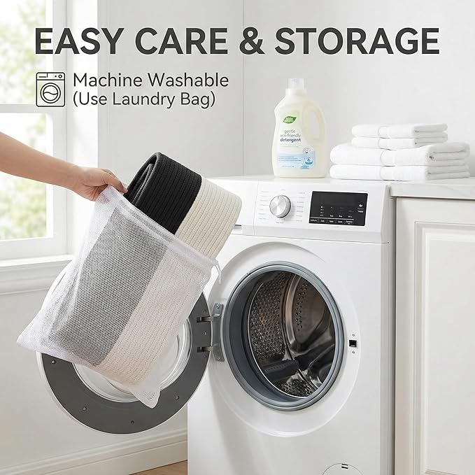 65L Extra Large Blanket Basket for Living Room - Woven Cotton Rope Laundry Hamper with Reinforced Handles - Storage Bin for Pillows, Comforters & Toys - Machine Washable,White&Black