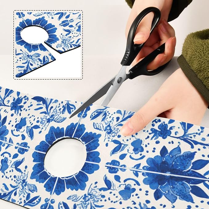 Kitchen Sink Splash Guard 2 PCS 30 Inch Sink Faucet Mat Splash Guard for Bathroom Countertop Water Absorbent Foldable Cuttable Soft Washable Floral Blue and White Tile