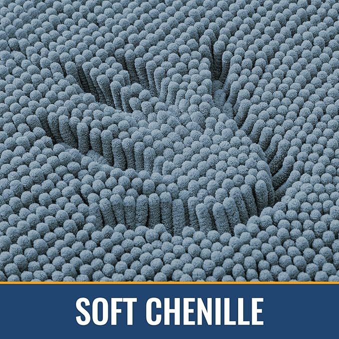Arotive Bathroom Rugs 30x20, Extra Soft Absorbent Shaggy Chenille Bath Rugs, Machine Washable Rubber Backing Non-Slip Bath Mats for Bathroom Floor Tub and Shower, Home Decor Accessories, Grayish Blue