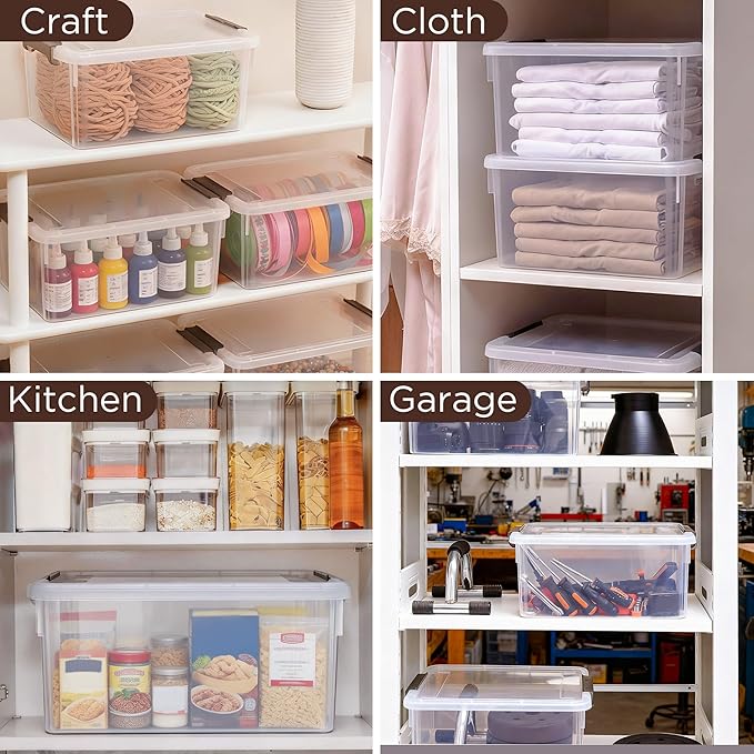Citylife 17 QT Plastic Storage Bins with Lids Large Stackable Storage Containers for Organizing Clear Storage Box for Garage,Closet,Clear White,5 Packs