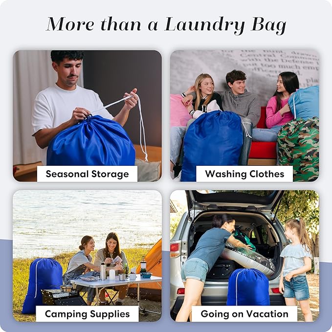 Handy Laundry Nylon XL - Large Capacity with Locking Drawstring, Machine Washable, Fits Laundry Baskets or Hampers, Holds 3 Loads of Clothes - Royal Blue (Pack of 2)