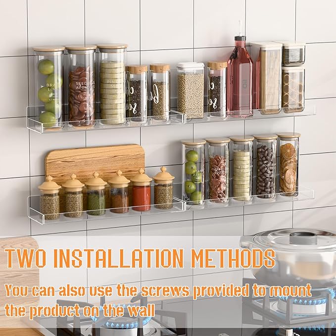 30" Over Stove Shelf for Back of Stove, Acrylic Stove Top Shelf for Kitchen Stove, Floating Shelves for Wall, Space-Saving Spice Rack, Two Mounting Options, Heat-Resistant & Durable