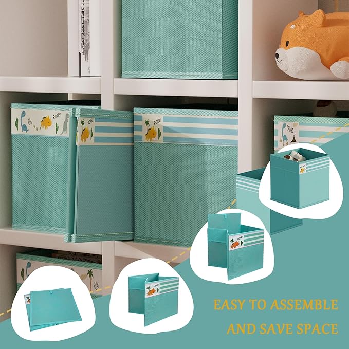 homyfort Cube Storage Organizer Bins, 12x12 Inch Fabric Bins for Cube Storage, Foldable Cloth Baskets Box with Handles for Organizing Clothes, Toys in Pantry, Closet Shelf, Nursery, Kids Room (Green)