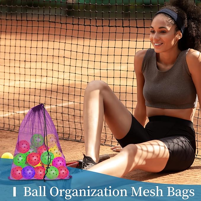 6 Pcs Mesh Bags Drawstring, 14x17 Inch with Lock, Multipurpose Storage Bags for Gym, Balls, Beach, Laundry (Purple)