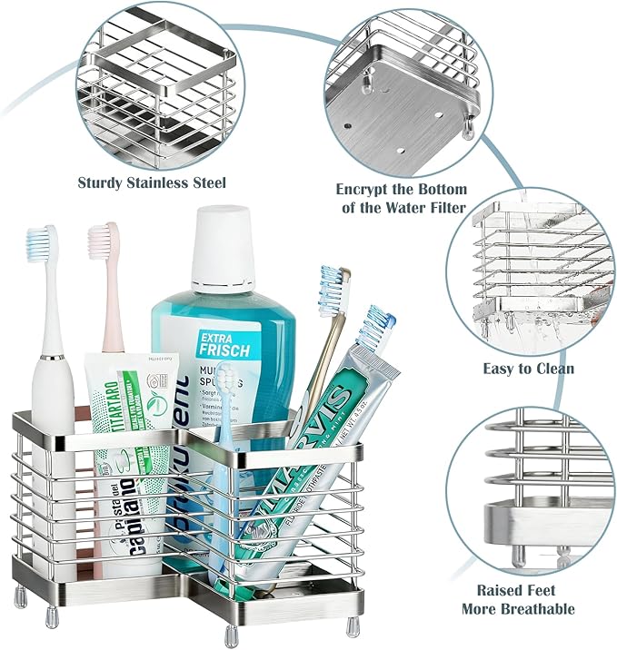 MYITYARD Toothbrush Holders for Bathrooms, Stainless Steel Electric Toothbrush and Toothpaste Organizer, Toothpaste Holder Stand, Bathroom Accessories for Countertop, 3 Slots Silver