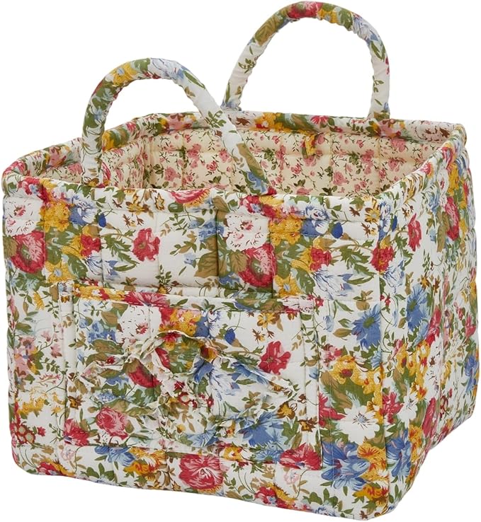 Boho Fabric Storage Basket, Large Capacity Laundry Basket, 12.2'' x 10.23'' x 10.23'' Collapsible Laundry Hamper with Easy Carry Handles (C Multi-Color 5, L)