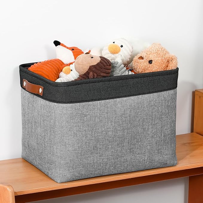 DULLEMELO Fabric Storage Bins - Decorative Large Baskets for Home Shelves & Bedroom, Canvas Toy Organizers (Black & Gray)