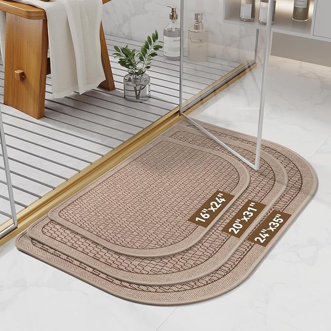 YDKGL Bathroom Rugs Mat 16x24, Ultra Thin Quick Dry Absorbent Non Slip Bath Mat, Bath Mats for Bathroom Mat Carpet Fit Under Door, Washable Floor Rubber Half Round Bath Rugs, Brown
