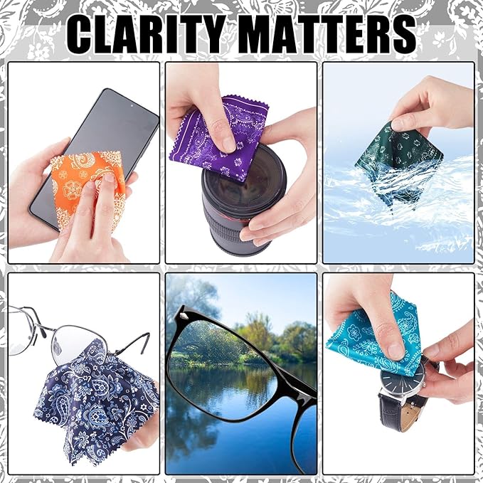 24 Pcs Microfiber Cleaning Cloth Paisley Elegant Flowers Design Glasses Cleaning Cloth Multicolor Microfiber Lens Wipes Reusable Eyeglasses Wipes for Camera Lens Cell Phone Screens, 6 x 6 Inch