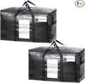 TAILI Extra Large Moving Bags, 2 Pack Black Heavy Duty Totes for Storage with Visible Window, Wrap Around Handles, Storage Bags for Space Saving, Alternative to Moving Boxes