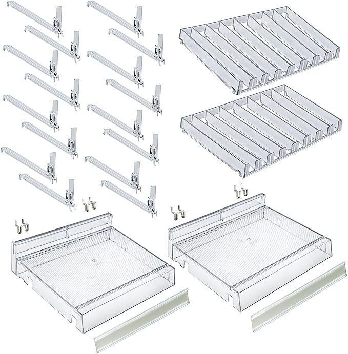 Azar Displays 225830-8COMP-CLR 8 Compartment Divider Bin Cosmetic Tray with Pushers - 8 Slots per Tray, 2-Pack, Clear