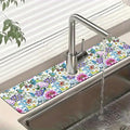 Beautiful Floral Sink Splash Guard Flower Bird Butterfly Faucet Absorbing Mat Fast Drying Mat Sink Gadgets Splash Guard Behind Faucet Drip Catcher for Kitchen Bathroom, 23.5"x5.5"