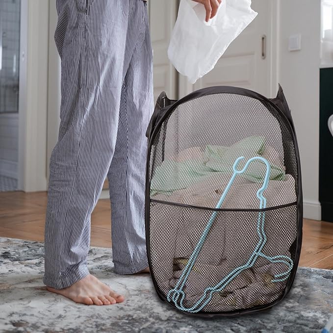Foldable Mesh Popup Laundry Hamper,Laundry Basket Easy to Open and Fold for Dorm,Travel, College Dorms, and More (2 black)