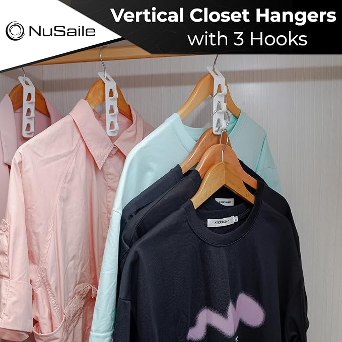 3 Hook Clothes Hanger Connector Hooks - Sturdy Plastic Space Saving Hanger Holders - Vertical Closet Hangers with 3 Hooks - Cascading Clothes Hangers - Vertical Closet Organizer - 12 pc