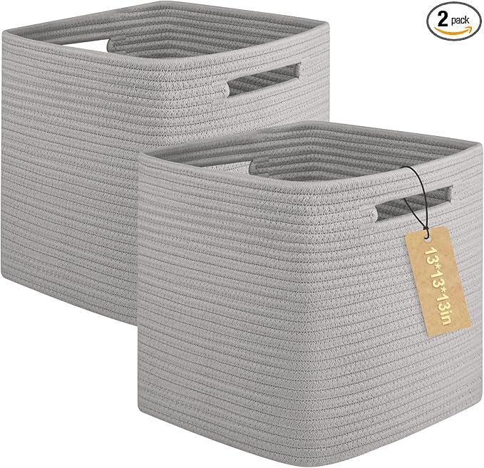 OIAHOMY Storage Cubes, 13 Inch Cube Storage Organizer, Collapsible Storage Bins, Baskets for Organizing, Storage Bins for Shelves-Grey, 2-PACK