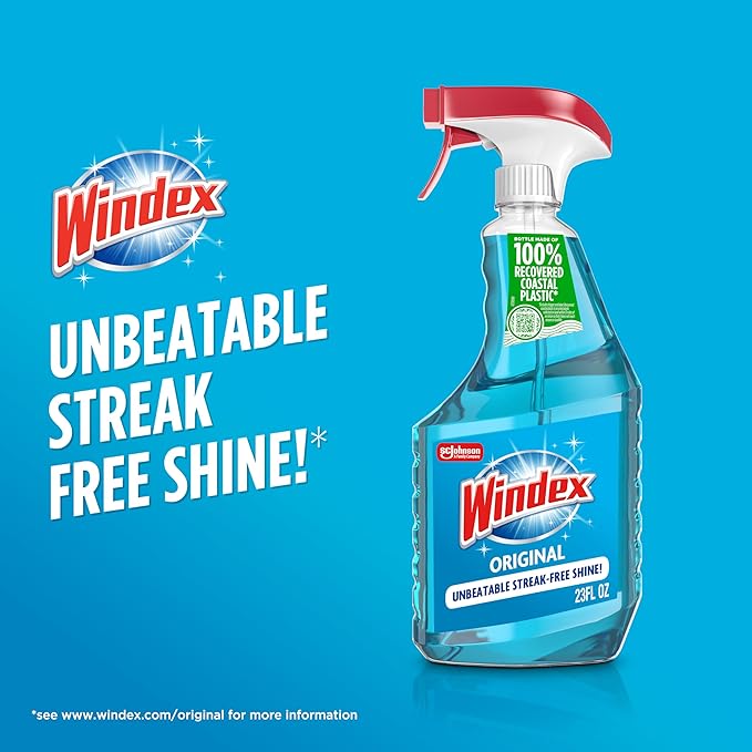 Windex Glass and Window Cleaner Spray Bottle, Bottle Made from 100% Recycled Plastic, Surface Cleaning Spray, Original Blue Scent, 23 Fl Oz,6 Count (Pack of 2)