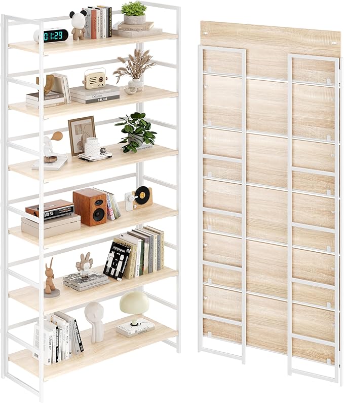 BHG Vintage Multifunctional Folding Bookshelf, No-Assembly Plant Stand Storage Rack Shelves for Home Office