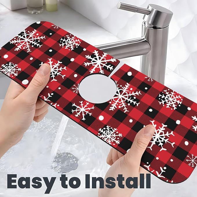 3Pcs Christmasw Checked Dish Drying Mat & Kitchen Sink Splash Guard Faucet Mat For Kitchen Counter Absorbent Microfiber Dishes Pad Dish Drainer Rack Mats Fast Dry Kitchen Accessories