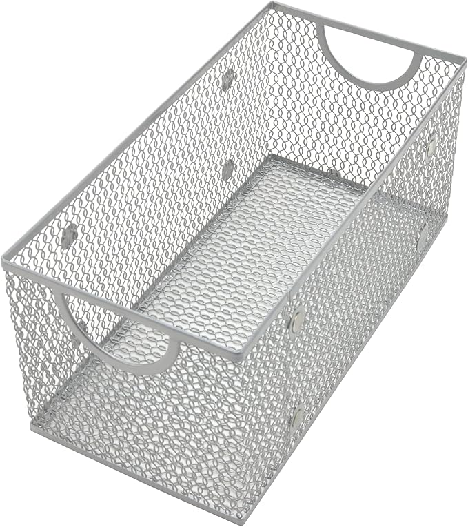 YBM Home Mesh Wire Storage Basket for Shelves, Pantry Organization, and Kitchen - Multipurpose Steel Wire Basket Holder Bin for Organizing Office Supplies, Household Toiletries and Laundry Supplies