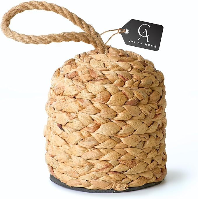 4.4lbs Natural Door Stopper for Bottom of Door Decorative Heavy Duty Door Stop with Handle Wicker Cute Door Stopper for Modern Farmhouse Water Hyacinth Home Decor 4.7" D x 6.3" H