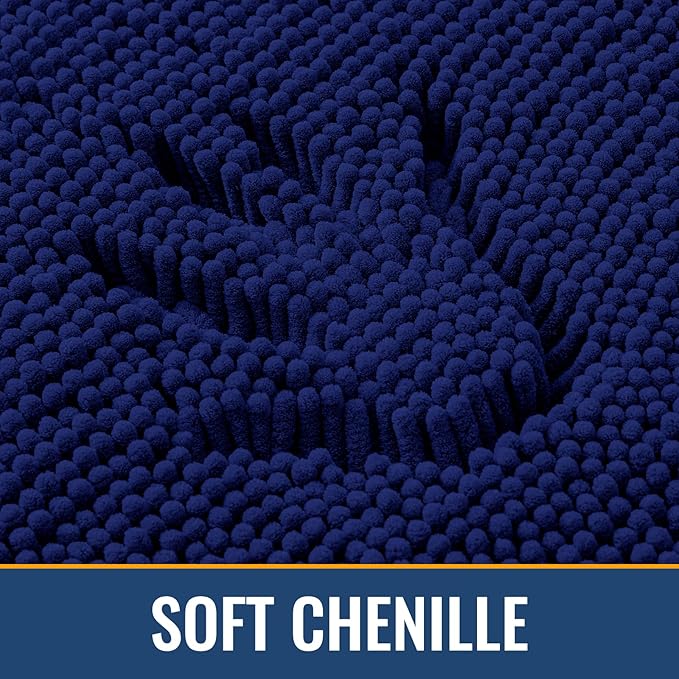 Arotive Bathroom Toilet Rugs U Shaped 24x24, Extra Soft Absorbent Shaggy Chenille Contour Bath Rugs for Toilet, Machine Washable Non-Slip Contoured Bath Mats, Navy