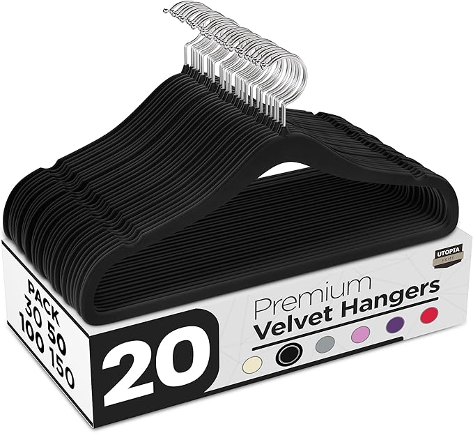 Utopia Home Velvet Hangers 20 Pack - Non-Slip Suit Hangers with 360 Degree Rotatable Hook - for Pants, Coats, Shirts & More (Black)