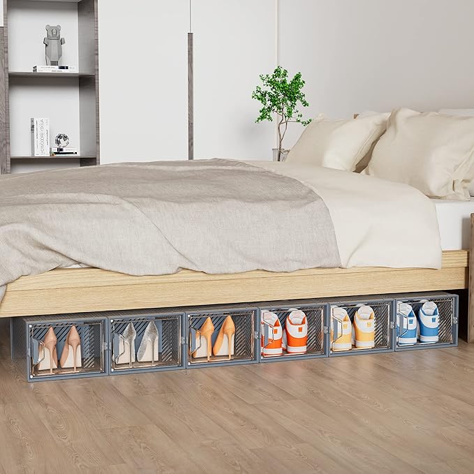 Shoe Storage, 12 Pack X-Large Shoe Organizer for Closet, Shoe Boxes Clear Plastic Stackable Shoe Storage Boxes for Size 13