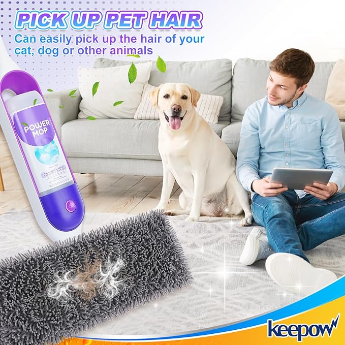 KEEPOW Reusable Microfiber Mop Pads for Swiffer PowerMop 2 Pack, Power Mop Pads Refills for 13 ''-15 '' Spray Mop, Machine Washable Pad Replacement for Multi-Surface Floor Cleaning