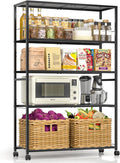 5 Tier Metal Shelving Unit, Storage Shelving with Adjustable Shelves, Extra Wide Metal Storage Rack with Wheels for Kitchen, Garage, Pantry & Closet Organizer, 32.7" L x11.8 D x 51.5" H