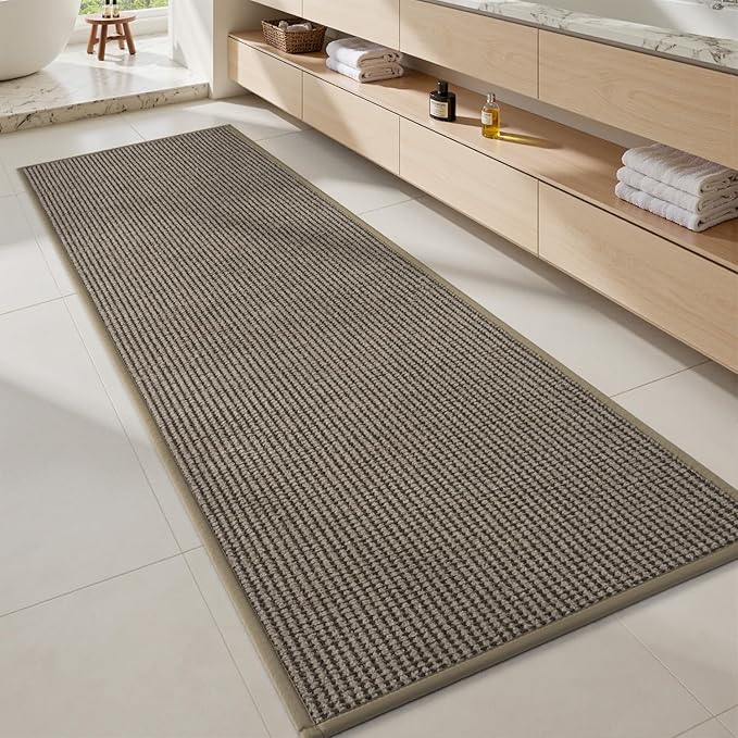 MontVoo Bathroom Runner Rugs-Chenille Absorbent Bath Mat Runner Quick Dry-Rubber Backed Bath Runners Non Slip Washable Long Bathroom Rugs,Ultra Thin Bath Rugs Fit Under Door,17"x59",Brown