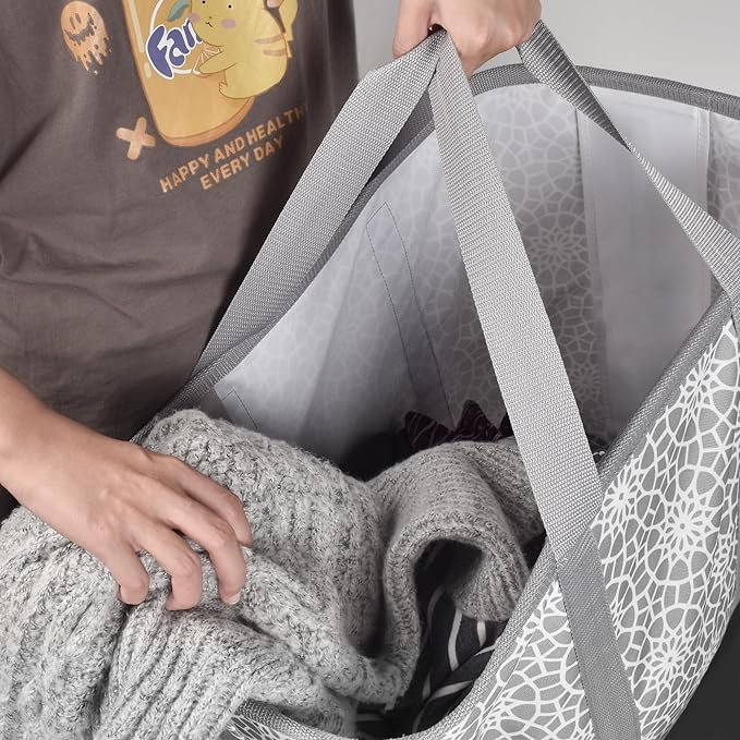 JOMOLA Collapsible Laundry Caddy 80L Large Foldable Laundry Basket Grey Collapsible Laundry Hamper Fabric Laundry Tote with Handles and Sturdy Pop-Up Wire Frame