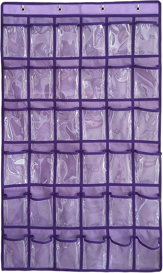 NIMES Hanging Closet Underwear Sock Jewelry Storage Over The Door Classroom Cell Phone Calculator Organizer 36 Clear Pockets (Purple)