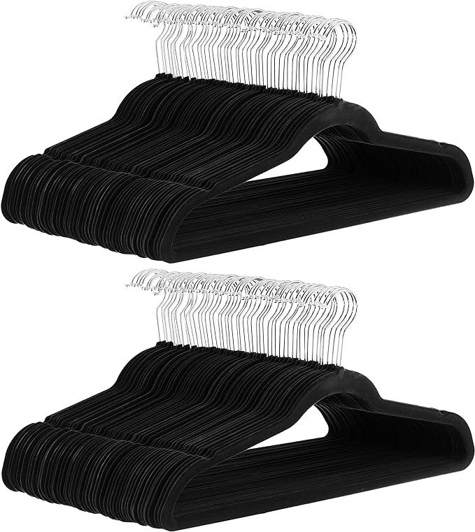 Amazon Basics Slim Velvet, Non-Slip Suit Clothes Hangers, Pack of 100, Black