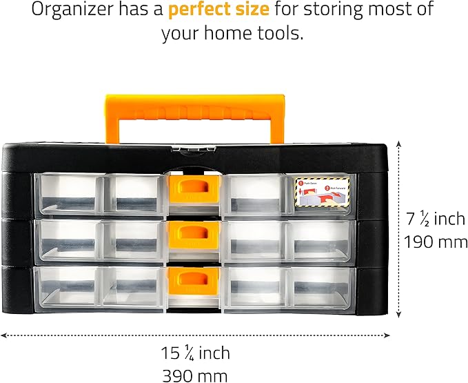 CANOPUS Craft Organizer with Drawers, 15-in Modular Drawer Case, Storage Organizer with Transparent Drawers, Portable Plastic Tool Box for Small Tools, Crafts, Screws, Bolts, Hardware and Small Parts