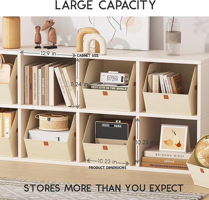 Fabric Closet Storage Cubes - 6 Pack Square Storage Bins with Dual Handles for Clothes, Towels, Toys, Cube Storage Organizers for Bedroom, Nursery, Shelves, Closet, Small Spaces, Beige