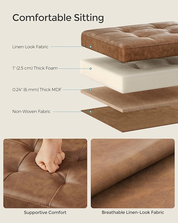 SONGMICS Small Folding Storage Ottoman, Foot Rest Stool, Cube Footrest, Synthetic Leather, 12.2 x 16.1 x 12.2 Inches, 286 lb Capacity, for Living Room, Bedroom, Dorm, Coffee Brown ULSF100K01