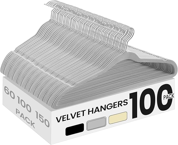 SONGMICS Velvet Hangers 100 Pack, Non-Slip Clothes Hangers with Silver-Colored Swivel Hooks, Slim Space-Saving for Closet, Heavy-Duty, Dove Gray UCRF026GD03S