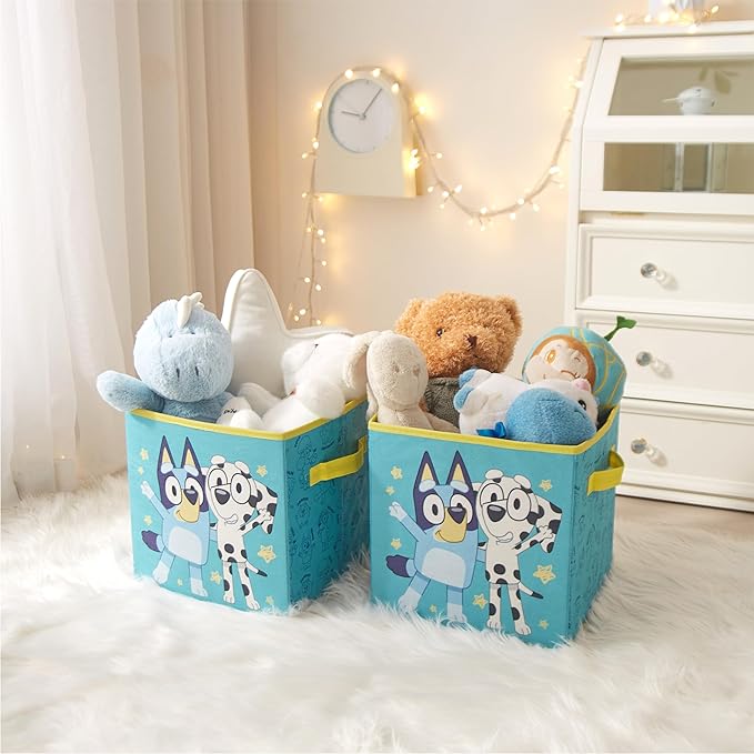 Bluey Set of 2 Collapsible Storage Cubes,10"x10"x10" Fabric Bins for Kids, Spacious Foldable Toy Organizer Boxes for Bedroom, Playroom, or Closet
