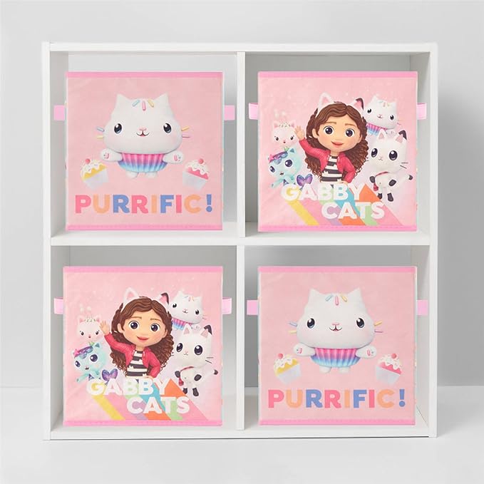 Gabby’s Dollhouse Set of 2 Collapsible Storage Cubes with Carry Handles, Kids Room & Playroom Organizer Bins, 10” x 10”