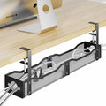 DELAMU 25'' Upgraded Cord Management, No Dill Under Desk Cable Tray with F-Clamp, Metal Cable Management Tray to Under Desk Organizer for Home Office, 1 Pack, Black