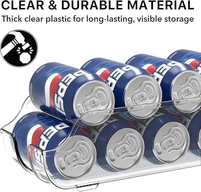 Simple Houseware Soda Can Organizer and Dispenser for Refrigerator / Pantry, Clear, Set of 4