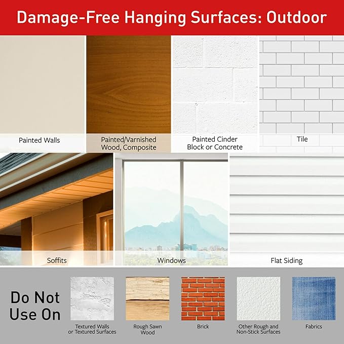 Command Outdoor Rope Light Clips, 12 Hooks and 16 Command Strips, Damage Free Hanging Christmas Decorations with Weather Resistant Strips, Wall Clips for Hanging Outdoor Lights and Cable Management
