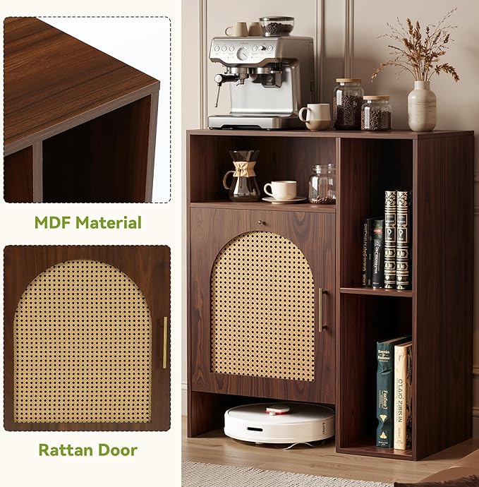 LITTLE TREE Robot Vacuum Storage Cabinet, Robot Vacuum Stand Cabinet, Multi Tier Farmhouse End Cabinet for Robot Vacuum Cleaners, Living Room, Small Corners, Dark Brown