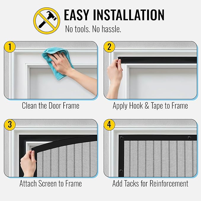 AUGO Magnetic Screen Door - Self Sealing, Heavy Duty, Hands Free Mesh Partition Keeps Bugs Out - Pet and Kid Friendly - Patent Pending Keep Open Feature - 38 Inch x 81 Inch