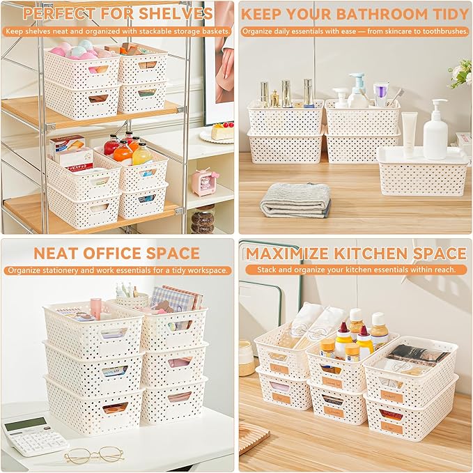 10 Pack Plastic Storage Bins with Lids, Stackable Plastic Storage Baskets for Organizing with Handles, Organizer Bins with Labels for Room, Craft, Containers for Pantry Organizers and Storage