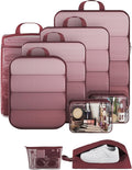 Veken 9/11 Set Compression Packing Cubes for Travel Essentials,Compressible Expandable Large Luggage Suitcase Organizer Bags for Clothing,Durable Space Saver Storage Bags with Toiletry Bags(Wine Red)