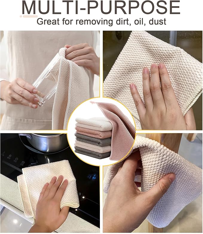 K&janet6am Dish Cloths for Washing Dishes, 6 Pack Kitchen Dish Towels, Super Absorbent Microfiber Cleaning Cloth, Barista Micofiber Cloths for Espresso Machine,12x12 Inches